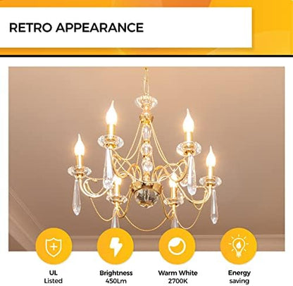 Hizashi 90+ CRI LED Candelabra Bulb 40W Equivalent E12 LED Bulb Dimmable 2700K Soft Warm White, Chandelier Light Bulbs, 4W 450LM Flame Tip CA10 Candle Light Bulbs, UL Listed - 12 Pack