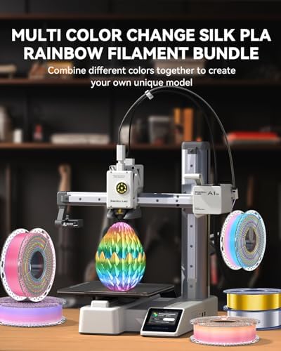 SUNLU 3D Printer Filament Bundle, PLA Silk Rainbow Filament Multicolor, Fast Color Change Each 8 Meters, Individually Vacuum Packed, 250g Spool, 8 Rolls, 2kg Total, 6 Silk Rainbow+Light Gold+Silver