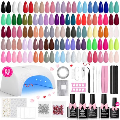 Beetles Gel Nail Polish Kit with U V Light 80Pcs Color Enchantment 55 Colors Gel Polish Starter Kit with Base Top Coat Nail Art Stickers Manicure Tools Gift for Women