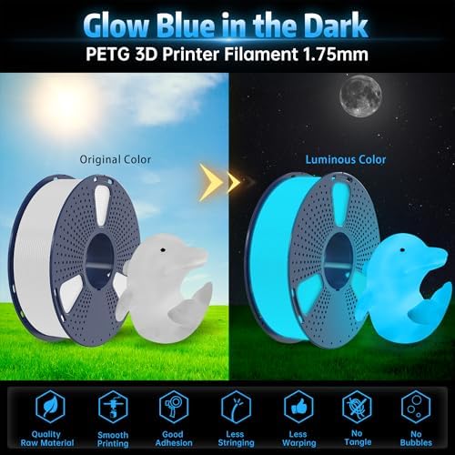 SUNLU PETG Glow in The Dark Filament, Luminous 3D Printer Filament 1.75mm, High Brightness and Long Time PETG Glows Filament, Dimensional Accuracy +/- 0.02mm, 1kg Spool. (White, Glow Blue)