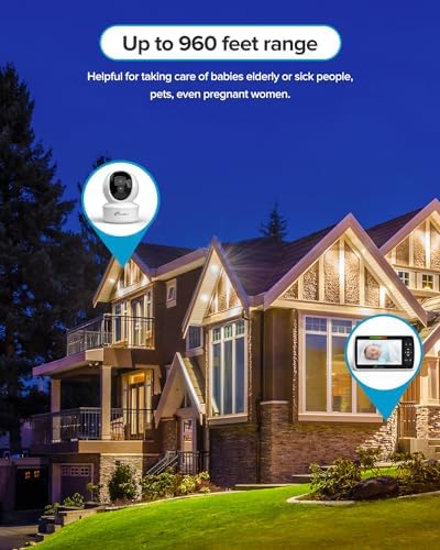 iFamily Baby Monitor - Large 5" Screen with 30Hrs Battery Life - Remote Pan-Tilt-Zoom;No WiFi, Two-Way Audio, Night Vision, Temperature, Lullabies, 960ft Long Range Baby Monitor with Camera and Audio