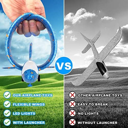 Fuwidvia 4 Pack Airplane Launcher Toys, 2 Flight Modes LED Foam Plane Toy for Boys, Outdoor Flying Toys Birthday Gifts for Boys Girl 4 5 6 7 8 9 10 11 12 Year Old