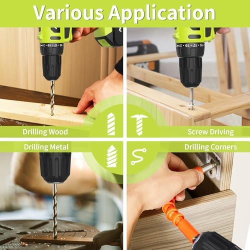 PULITUO'S 20V Cordless Drill/Driver, Electric Screwdriver - 2 Batteries, 30Nm, 21+1 Torque, 2 Speed, Keyless 3/8" Chase Drill with LED Light, Kit for Home (Green)