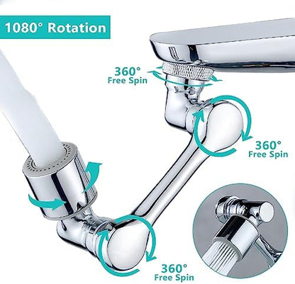 1080°Swivel Faucet Extender, Sink Water Faucet Aerator Extension in Brass, Swivel Robotic Arm Bathroom Faucet Extender, Kitchen Rotating Extension Filter with 2 Mode Splash