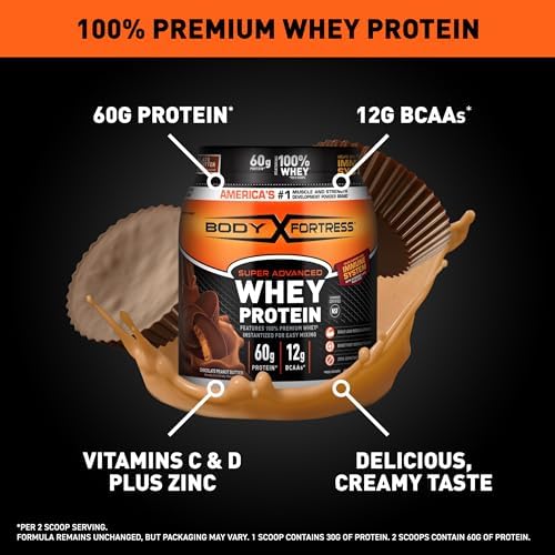 Body Fortress 100% Whey, Premium Protein Powder, Chocolate Peanut Butter, 1.78lbs (Packaging May Vary)
