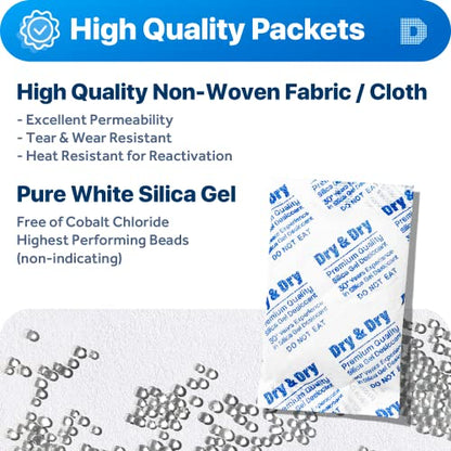 Dry & Dry 30 Gram [50 Packets] Silica Gel Packets Desiccants, Silica Packets - Rechargeable Silica Gel Packs, Silica Gel Packets, Desiccants Packets, Silica Gel