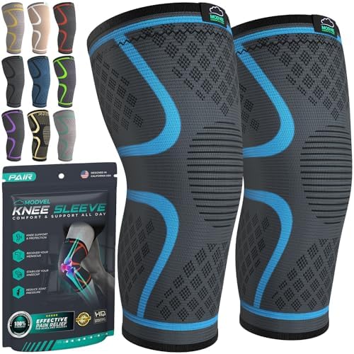 Modvel Compression Knee Brace for Women & Men, 2-Pack Knee Brace for Running Knee Pain, Knee Support Compression Sleeve, Workout Sports Knee Braces for Meniscus Tear, ACL & Arthritis Pain Relief