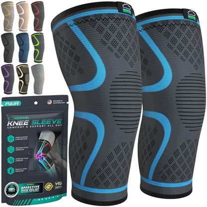 Modvel Compression Knee Brace for Women & Men - 2 Pack Knee Brace for Women Running Knee Pain, Knee Support Compression Sleeve, Workout Sports Knee Braces for Meniscus Tear ACL & Arthritis Pain Relief