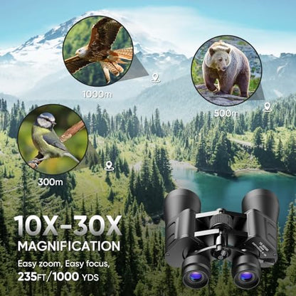 10-30x50 High Power Military Zoom Binoculars for Adults, Low Light Night Vision/Daily Waterproof / BAK7 Prism/FMC Lens, HD Professional Binoculars for Bird Watching, Hunting, Outdoor, Hiking.