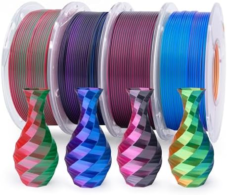 ELEGOO Silk PLA Filament Bundle 1.75mm, Dual and Triple Colors Shiny 3D Printer Filaments Dimensional Accuracy +/- 0.05mm, 4 Pack 250g Spool Multicolors