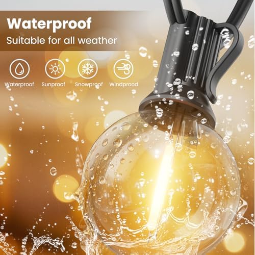 RTTY Outdoor String Lights 50ft, G40 Led Patio Globe Lights with 26pcs Plastic Bulbs, Shatterproof Waterproof Connectable Hanging for Porch Cafe Bistro Backyard Gazebo Balcony Deck Party