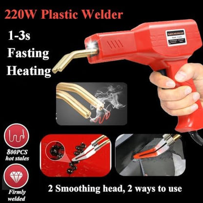 Upgraded 220W Plastic Welder, 2 in 1 Plastic Welding Kit Plastic Repair Welder Kit 1000PCS Hot Stapler Soldering Gun with 100PCS Plastic Welding Rods Car Bumper Repair Kit for Most Plastic Repair