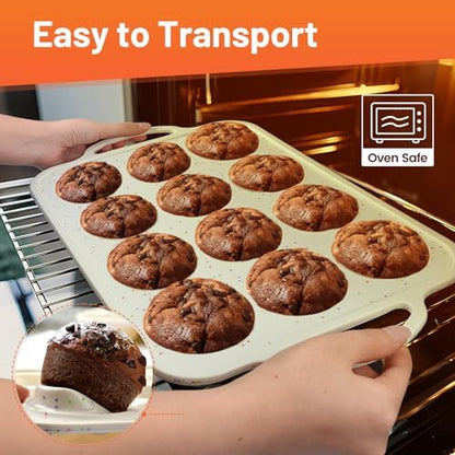 2Pack Silicone Muffin Pan for Baking with Metal Reinforced Frame, 12 Cup Regular Size Cupcake Pan, BPA Free Silicone Muffin Tray, Cupcake Baking Pan Molds for Oven Dishwasher Safe
