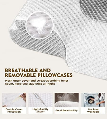 Osteo Cervical Pillow for Neck Pain Relief, Hollow Design Odorless Memory Foam Pillows with Cooling Case, Adjustable Orthopedic Bed Pillow for Sleeping, Support for Side Back Sleepers