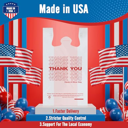 Fuxury 1000 Count Thank You Plastic Bags (12" x 6.5" x 21") White, T-shirt, Grocery, Take Out, To Go, Retail Shopping Bags in Bulk (Made in USA)
