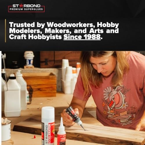 Starbond 4 oz. Medium CA Glue (Premium Cyanoacrylate Super Glue) with Extra Cap and Microtips for Quick Fixes, Woodworking, Woodturning, Hobby Models