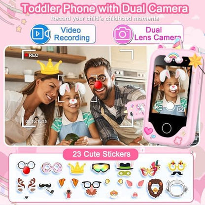 Kids Smart Phone for Girls Toys, Gifts for 3-10 Year Old Girl Boy Christmas Birthday Kids Toys, 2.8" Touchscreen Toddler Learning Cell Toy Phone with Dual Camera, Game, Music Player, 8GB Card Pink