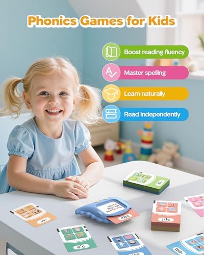 Phonics Talking Flash Cards for Toddlers 2-8, Airbition Learn to Read in 20 Stages, Digraphs CVC Blends Long Vowel Sounds Spelling Reading,Kindergarten First Second Grade Homeschool Educational Study