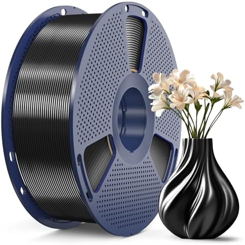 SUNLU 3D Printer Silk Filament,Shiny Silk PLA Filament 1.75mm, Smooth Silky Surface, Great Easy to Print for 3D Printers, Dimensional Accuracy +/- 0.02mm, Silk Black 1KG