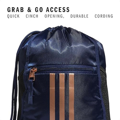 adidas Alliance Sackpack, Drawstring Backpack, Lightweight Small Gym Bag for Women and Men, Dark Blue/Rose Gold, One Size
