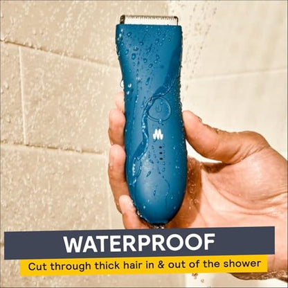 MERIDIAN The Trimmer Original - Body Hair Trimmer for Men, Electric Shaver for Pubic Hair, Chest, Legs & Bikini, Waterproof & Rechargeable, Sky