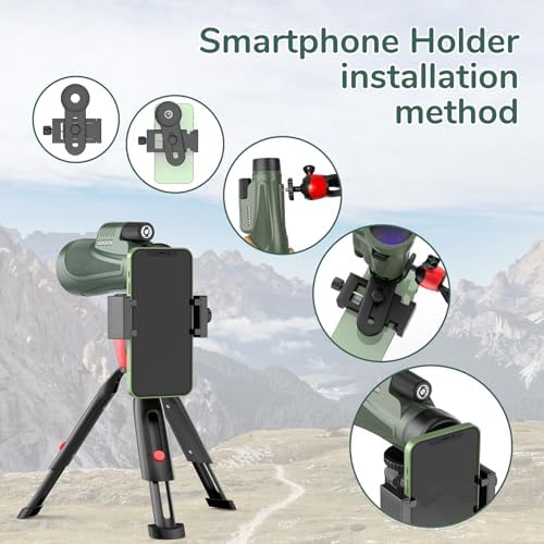 12x56 HD Monocular Telescope High Powered for Adults with Smartphone Adapter, High Powered Monocular Scope with Clear Low Light Vision for Star Watching, Bird Watching, Hiking, Concert