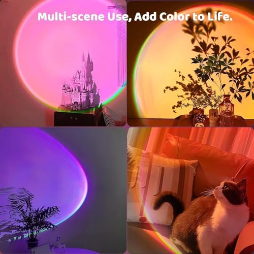 Sunset Lamp Projector 21 Color Changing Sunlight Lamp Mood Lighting,Sunrise Sunset Light 360°Rotation LED Projection Lamp for Room Decor,Party,Tiktok Live,Photography|Multicolors, APP & Button Switch