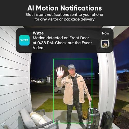 WYZE Doorbell Camera v2, 2K Security Video Doorbell with Color Night Vision, 2-Way Audio, 24/7 Video Recording*, Package Monitor, Works with Alexa & Google Assistant, Wired. Free Expert Setup