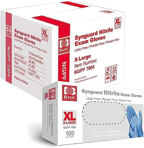 Basic Medical Blue Nitrile Exam Gloves, Latex-Free & Powder-Free Food-Safe House Cleaning Disposable Glove (1000 Pcs)