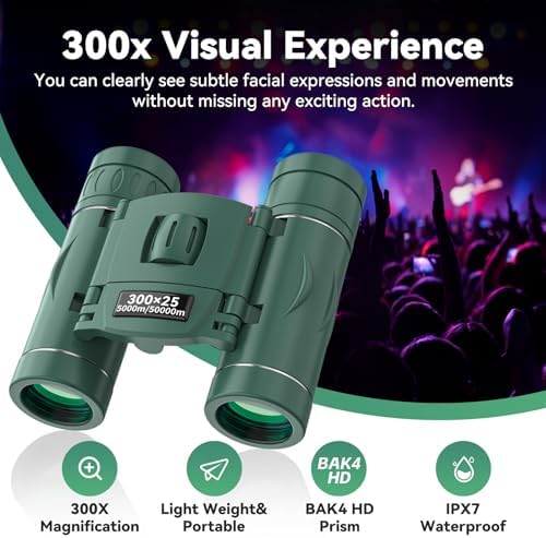 300x25 Binoculars for Adults and Kids, High Powered Mini Pocket Binoculars with Phone Adapter, Waterproof Compact Telescope for Bird Watching, Hunting, Concert, Theater, Opera, Traveling, Sightseeing