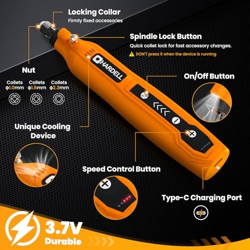 HARDELL Mini Cordless Rotary Tool, 5-Speed and USB Charging Rotary Tool Kit with 69 Accessories, Multi-Purpose 3.7V Power Rotary Tool for Sanding, Polishing, Drilling, Etching, Engraving, DIY Crafts