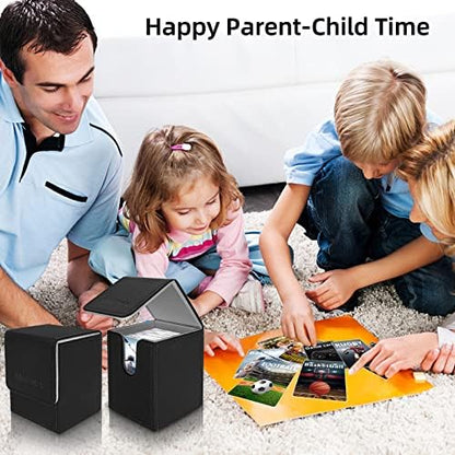 Mlikero 4 Pack Card Deck Box, Commander Deck Box Holds 400+ Single Sleeved Cards with 4 Dividers, Leather Magnetic Card Box Fit for MTG, TCG