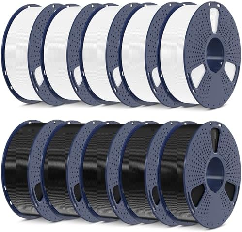 SUNLU 3D Printer Filament 10kg Bundle, Neatly Wound PLA Filament 1.75mm ±0.02mm, 1kg per Spool, 10 Packs. (5 spools of Black and 5 spools of White)