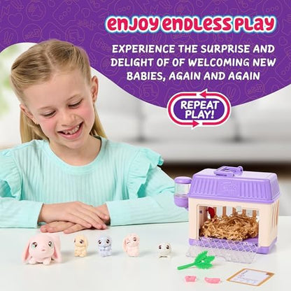 Little Live Pets Bunny Mini Interactive Toy Set, Hutch Animal Playset with 3 Surprise Babies, 20+ Sounds, Bunny Accessories for Girls Ages 3+