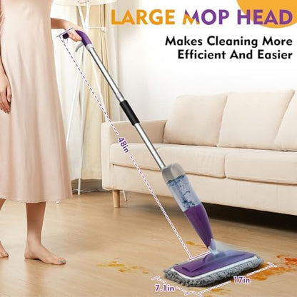 Spray Mop for Floor Cleaning with Washable Reusable Pads - Microfiber Wet Dry Mop with 800 ml Refillable Bottle,Dust Mops with Sprayer for Hardwood Laminate Vinyl Tile