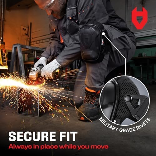 NoCry Professional Construction Knee Pads for Men and Women with Non-Slip Heavy Duty Cap and Ankle Support — Thick Foam and Gel Cushioning — Reinforced, Adjustable Straps and Military-grade Rivets