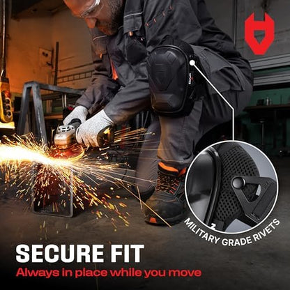 NoCry Professional Construction Knee Pads for Men and Women with Non-Slip Heavy Duty Cap and Ankle Support — Thick Foam and Gel Cushioning — Reinforced, Adjustable Straps and Military-grade Rivets