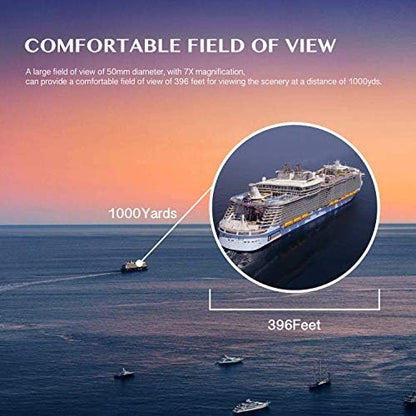 AOMEKIE 7X50 Marine Waterproof Binoculars for Adults with Illuminated Rangefinder Compass BAK4 IPX7 for Boating Military Navigation Hunting Fishing Water Sports