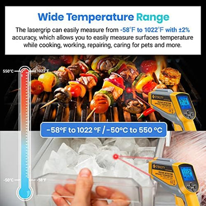 Etekcity Infrared Thermometer 1025D (Not for Human) Dual Laser Temperature Gun-58℉~1022℉ (-50℃~550℃) with Adjustable Emissivity, Non-Contact Voltage Tester (NCV), Standard Size, Yellow & Gray