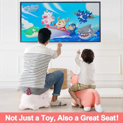 iPlay, iLearn Bouncy Pals Hopping Fox Horse, Toddler Girl Inflatable Bouncing Animal Hopper Toy, Outdoor Indoor Plush Ride on Bouncer, Baby Birthday Gift 18 Month 2 3 4 Year Old Kid - Fox