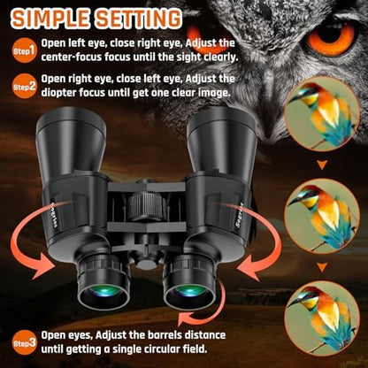 20x50 High Power Binoculars for Adults with Low Light Night Vision,Military Compact HD Professional/Daily Waterproof Binoculars for Bird Watching Hunting/Traveling/Outdoor…
