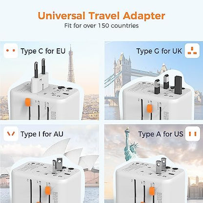 TESSAN Universal Travel Adapter, 45W International Plug Adaptor with 2 USB C 3 USB A Ports, Travel Worldwide Power Outlet for US to European EU UK AUS Ireland(Type C/G/A/I)