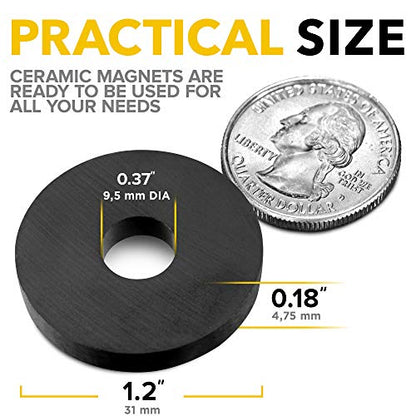 Heavy Duty Ring Magnets - Ultra Strong 1.2" Magnets with Holes for DIY & Crafts - Space Organization Set for Home, Kitchen, Workshop (40 pcs)