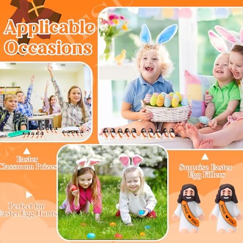 Bememo 100 Pcs Little Jesus Figures Jesus Loves You Original Design Rubber Pocket Toys Little Figures to Hide and Seek Sunday School Religious Party Share Gifts(Orange)