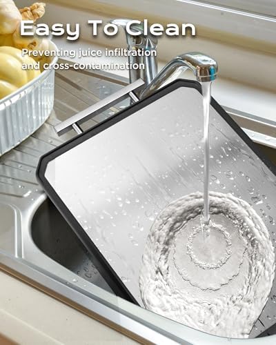 SNOWCLAD Stainless Steel Cutting Board,Double Sided Steel Cutting Boards for kitchen,Stainless Steel/Wheat straw pp Large Board for meat,non toxic Chopping,16 * 11 Inch,Dishwasher Safe