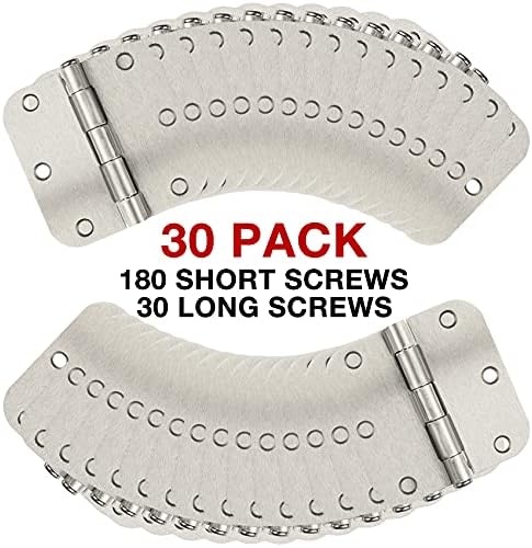 30 Pack Rounded Satin Door Hinges Brushed Nickel 3.5 Inch Interior 3 1/2 Inch 5/8" Radius Corners Iron Bifold Silver Residential Bed Room Hinge for Doors Hardware Controls House Decor Accessories