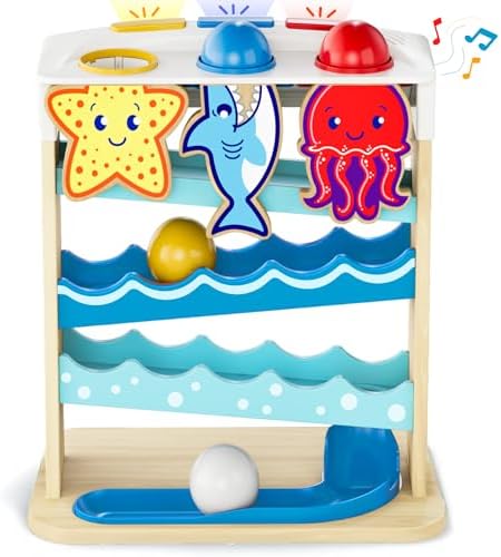 Move2Play, Wooden Ocean Friends, Interactive Toy for 1+ Year Olds, 6 to 12 Months, Baby Toy, 1 Year Old Birthday Gift for Girls, 9-12 Months, 6 7 8 9 10 12+ Months