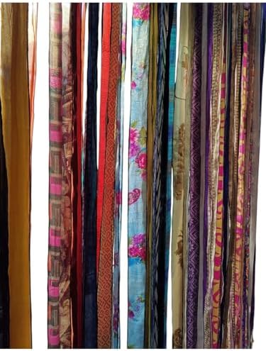 Mango Gifts Old Silk Sari Multicolor Ribbon Doorway Curtain Hippie Bohemian Room Divider Light-Filtering Boho Curtains Rod Pocket Window Drape for Livingroom Bedroom 85 x 45 Inch