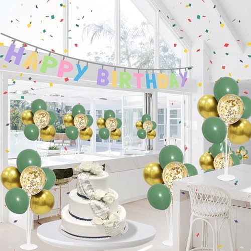 Green and Gold Balloon Stand Centerpiece Table Decorations for Birthday Woodland Baby Shower Party Decoration (Green gold set4)