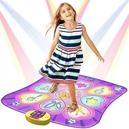 SUNLIN Dance Mat Toys for Girls Ages 3-10 | Dance Pad with LED Lights, Adjustable Volume, 9 Built-in Music, 7 Game Modes, 5 Challenge Levels | Christmas Birthday Gifts for 3 4 5 6 7 8+ Years Old Girl